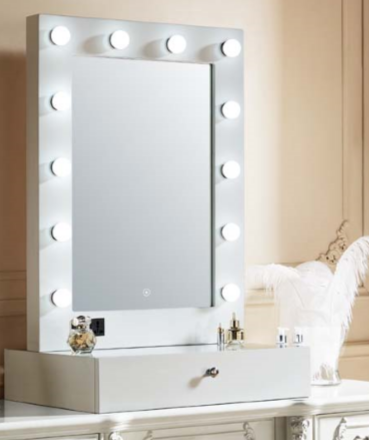 ELEGANCE HOLLYWOOD GLOW PRO VANITY MIRROR WITH WHITE FLOATING SHELF WITH DRAWER
